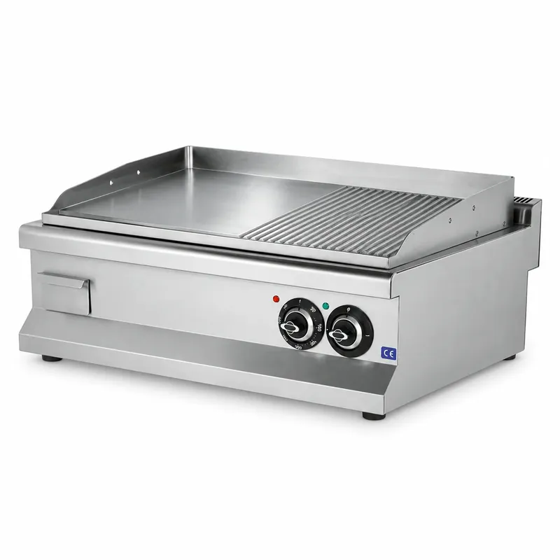 Elektro-Bratplatte, glatt und gerillt, verchromt – 10,8 kW – 900×635×285 mm | Kundenliebling